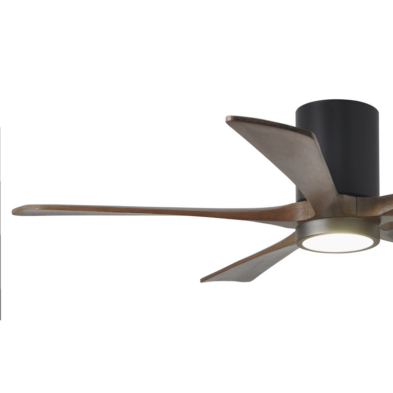 Irene Flushmount Light Kit 5 Blade LED Ceiling Fan, Matte Black, 52", Walnut Tone