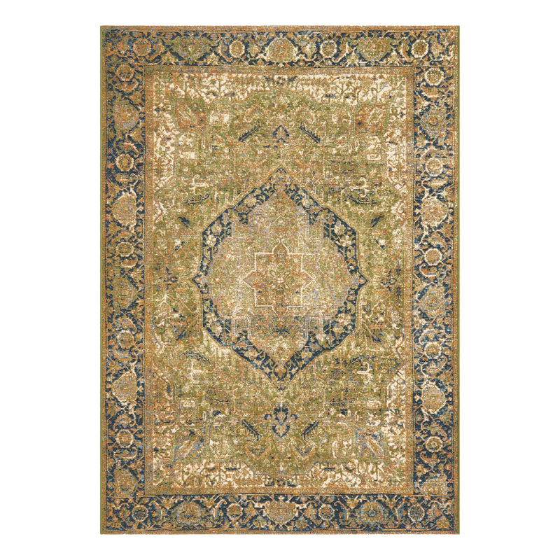 Green Nosara Indoor/Outdoor Traditional Rug, Rectangle 4' x 6'