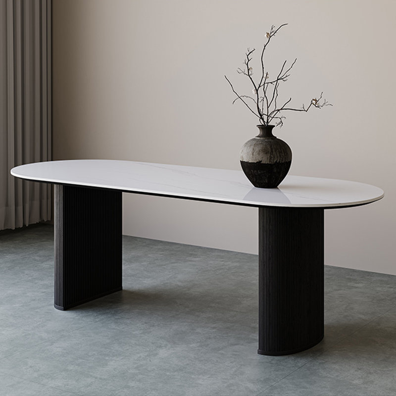 Table de salle à manger ovale noire en bois massif, H 29,53 po x L 78,74 po x l 31,5 po