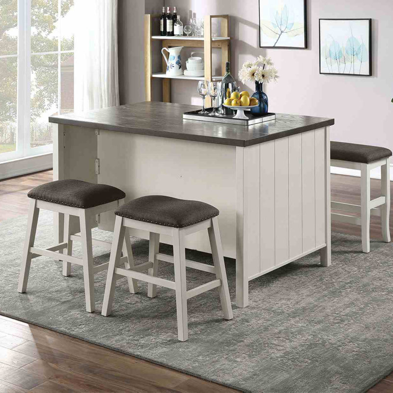 Table de salle à manger à hauteur de comptoir blanc cassé et gris foncé avec base d'armoire et table de salle à manger en bois massif