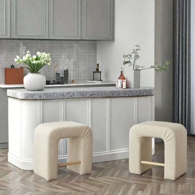 24" H Boucle Stool Set Of 2, Counter Stool With U-Shaped Design, Bar Stools Dining Chairs