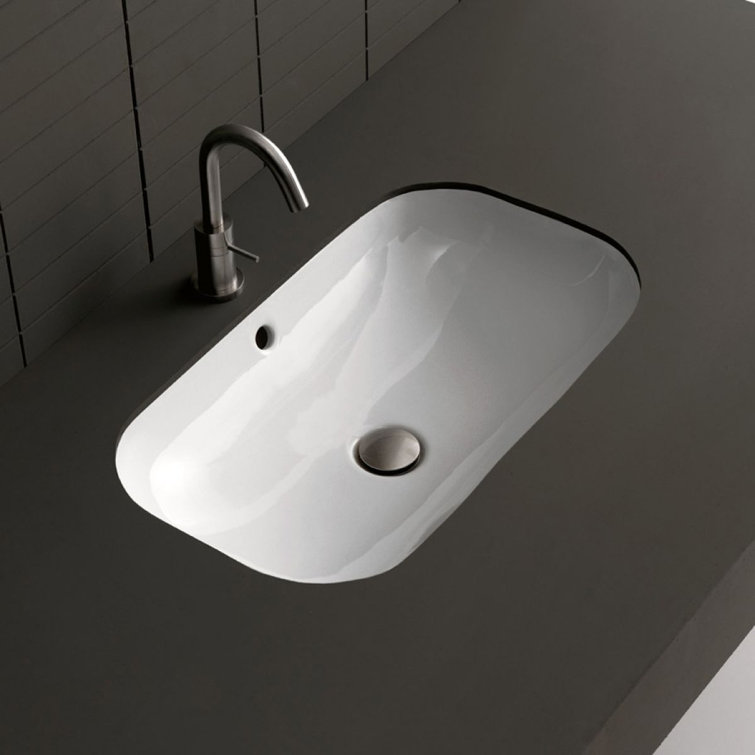 WS Bath Collections Ciotola 15.5'' White Ceramic Rectangular Bathroom Sink with Overflow