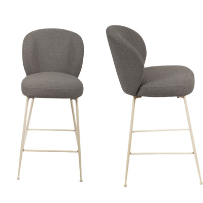 Tabouret de comptoir gris transitionnel de 2, siège rembourré rond avec rembourrage en mousse, support en métal pour le siège en tissu de la salle à manger, cadre