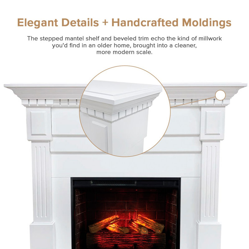 Modern Ember Augustine Mantel Package with 28" Electric Fireplace - Alexa & Google Asst Compatible, White