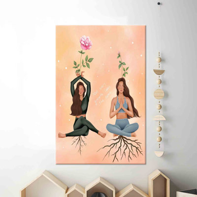 Yoga Girls Wall Art, Meditatioan Art, Yoga Art Decor, Beige Wall Art, Modern Artwork, Fitness Canvas