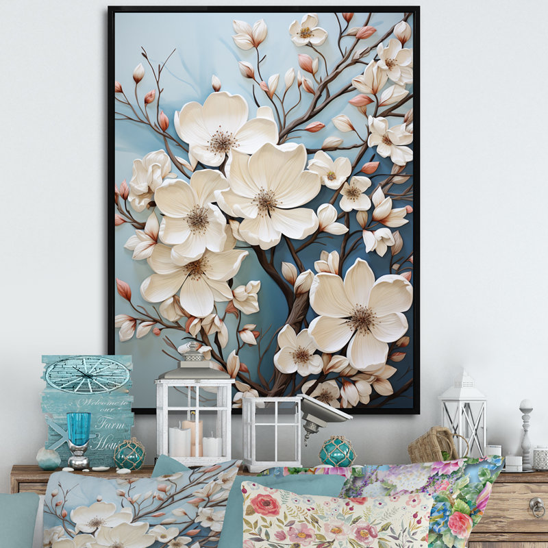Dogwood Field Pointillism Collage V - impression, H 32 po x l 24 po x P 1 po, Cadre flottant noir