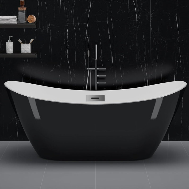 Baignoire de trempage en acrylique de 67 pouces, baignoire autoportante moderne pour adultes avec dossier incliné, drain et trop-plein chromés, certifié cUPC, installation facile, baignoire ovale blanche