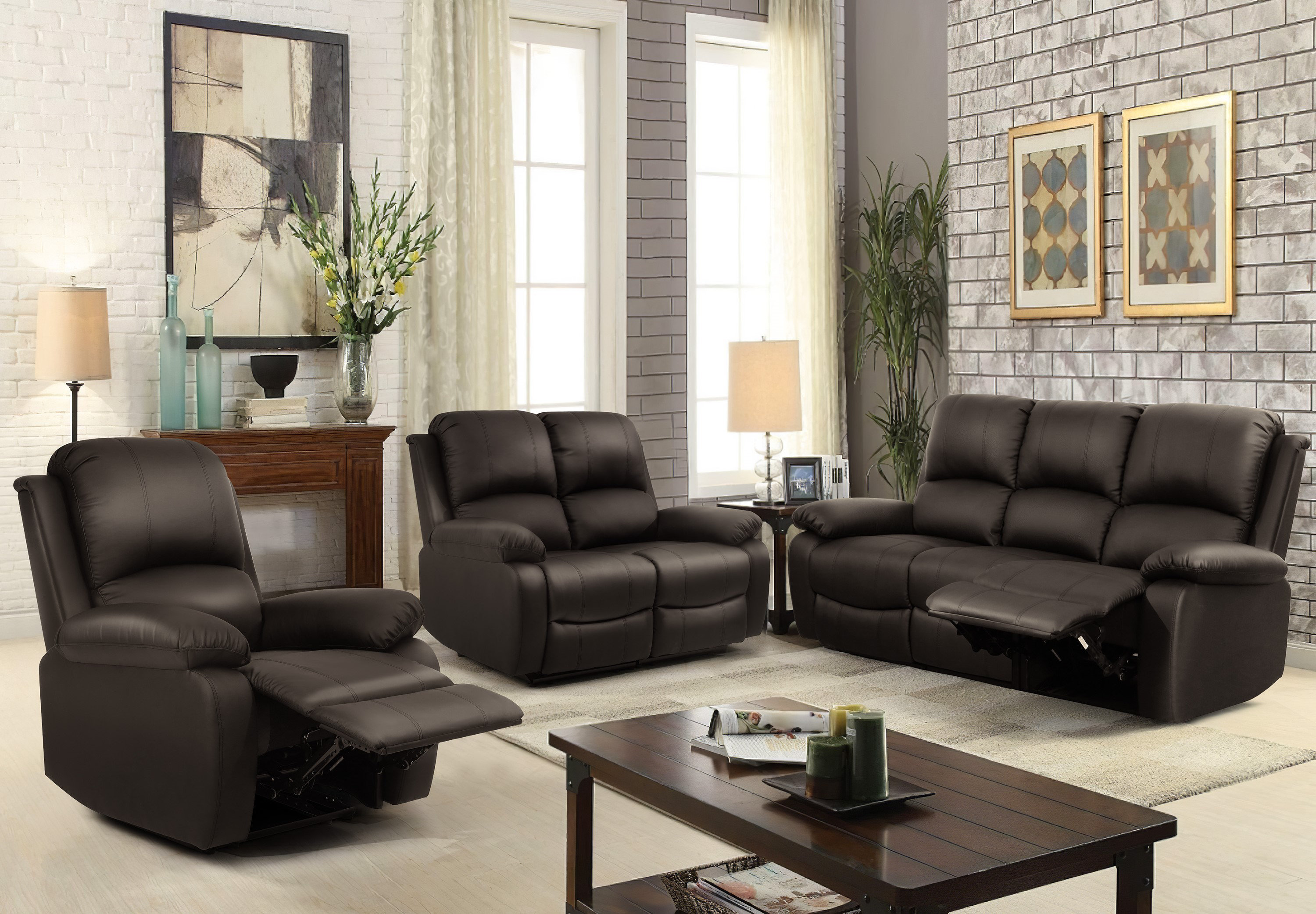 Mikaal 3 Piece Faux Leather Living Room Set
