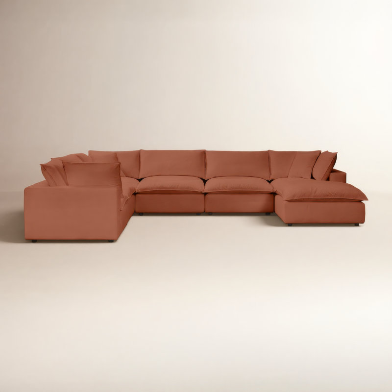 Ellaria Upholstered U-Shaped Sectional Reversible, Cognac Velvet