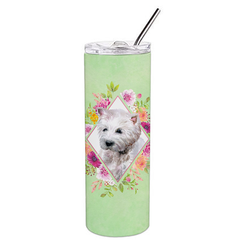 E23BF9F8391D466E9CA4F8DFEBD9A7DB de verre 20 oz à double paroi en acier inoxydable chiot, West Highland White Terrier, Vert