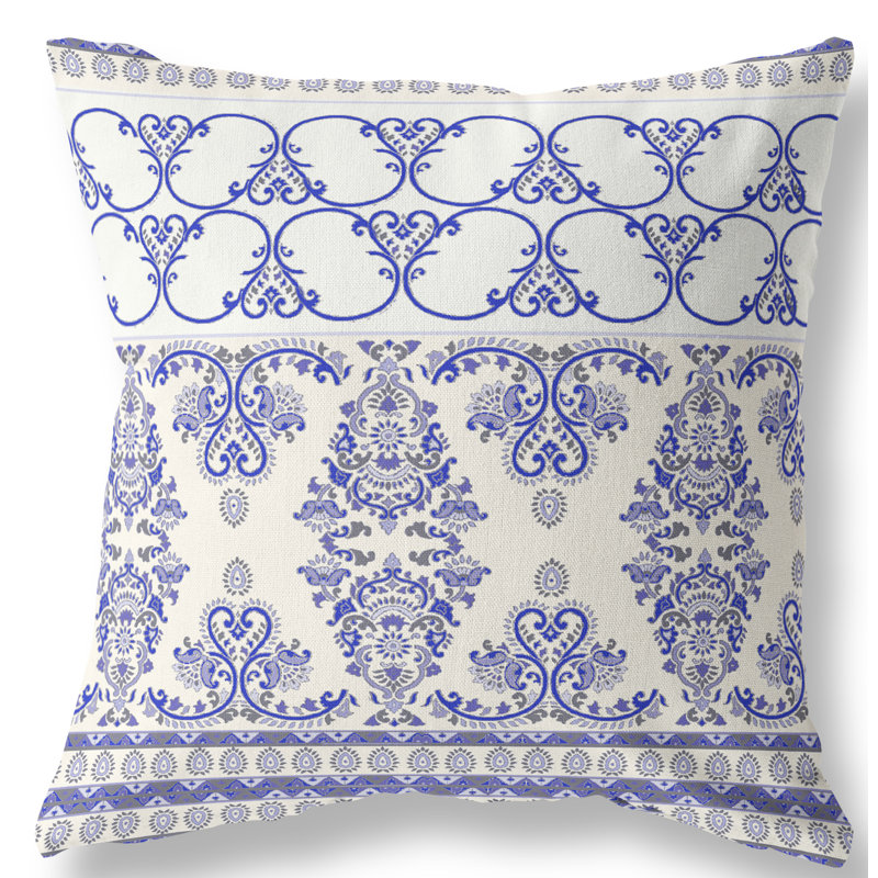Housse et insert de coussin carré Stevensville, Blanc cassé / Bleu, 16 po x 16 po