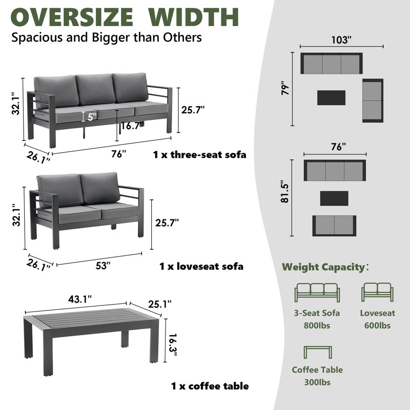 Kassian 5 - Person Patio Conversation Set with Cushions, Dark Gray, Dark Gray