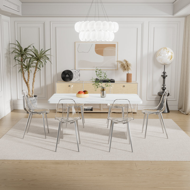Ensemble de salle à manger rectangulaire L 67 po x l 35,4 po Larmar, Marbre blanc, Argent