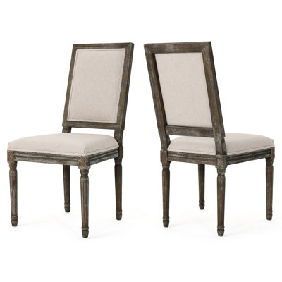 Of 2 Dining Chairs With Weathered Wood Effect And Fabric Seat - Wheat Wood-Like Finish Color