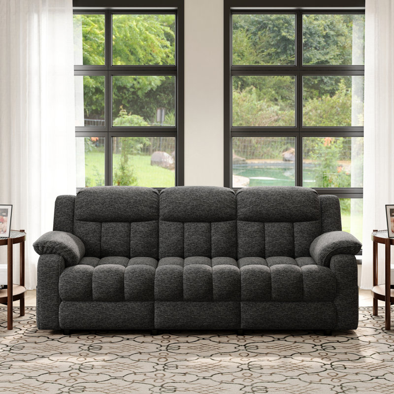 79” Wide Contemporary and Overstuffed Power Reclining Sofa with Wide Backrest, Gray