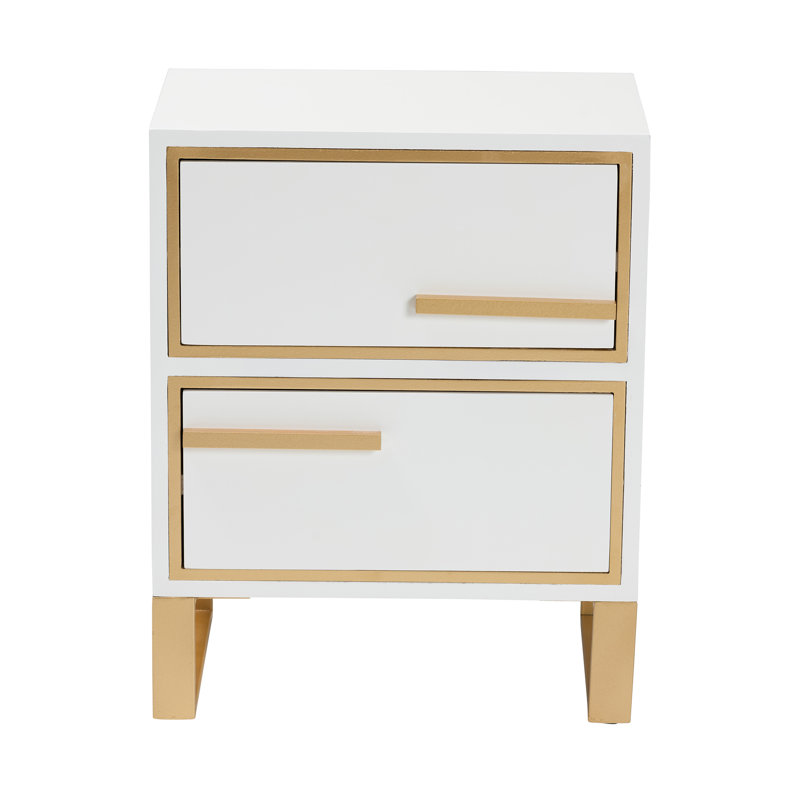 Table de chevet 2 tiroirs Krune - blanc / or