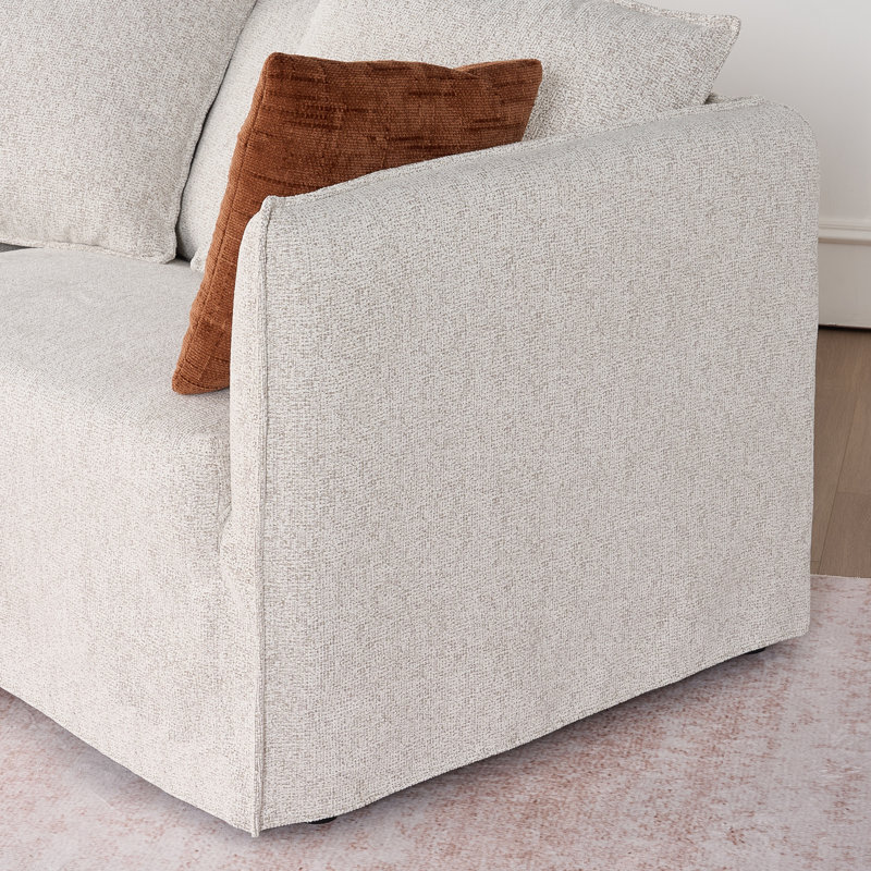 Canapé d'angle modulaire incurvé, revêtement en lin mélangé, housse et coussins décoratifs inclus