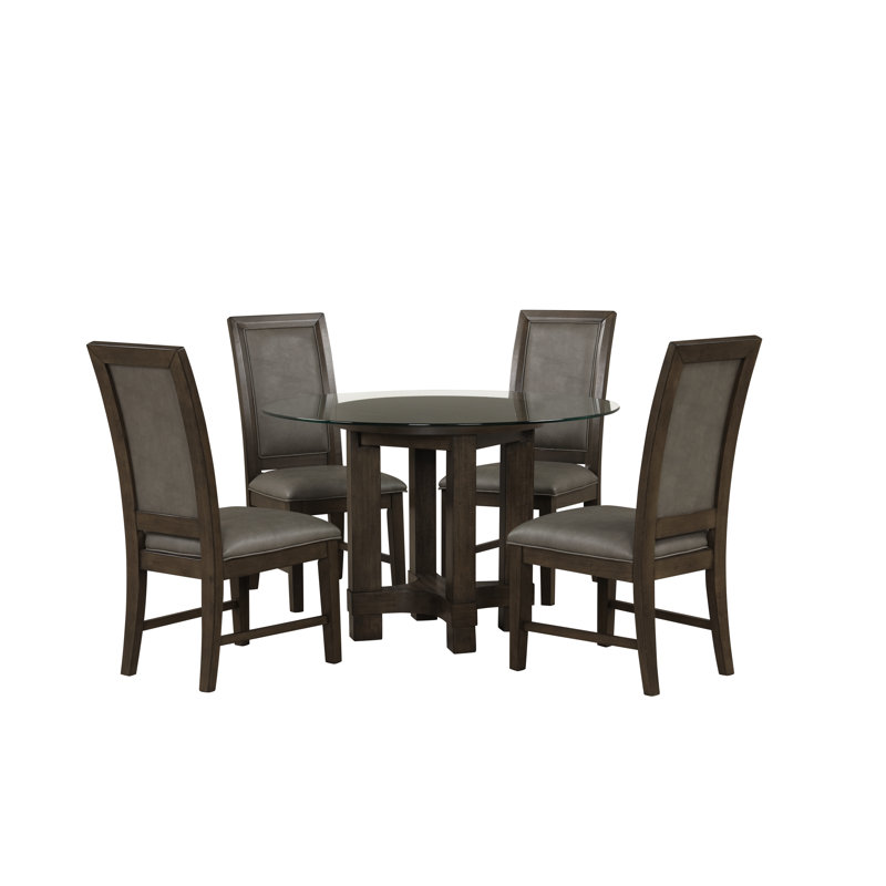 Vikkie 4 - Person Glass Top Pedestal Dining Set