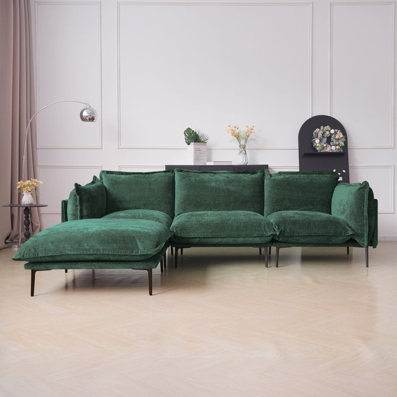 Canapé et chaise modulaire réversible en velours de 111,02 po de large Nedek, 4 pièces, Velours vert