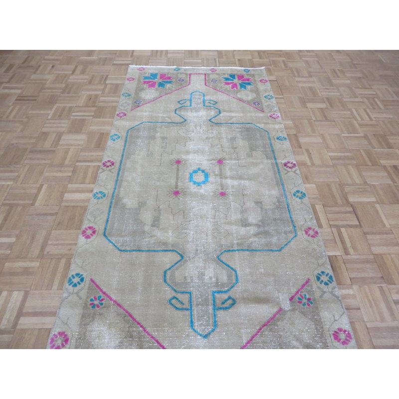 Tapis intérieur en laine noué la à la main gris/bleu 3 pi 10 po x 8 pi one-of-kind Hurst