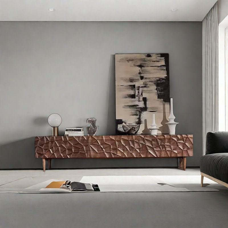 Meuble télé en bois massif pour salon H, 19.68" H x 94.48" W x 15.74" D
