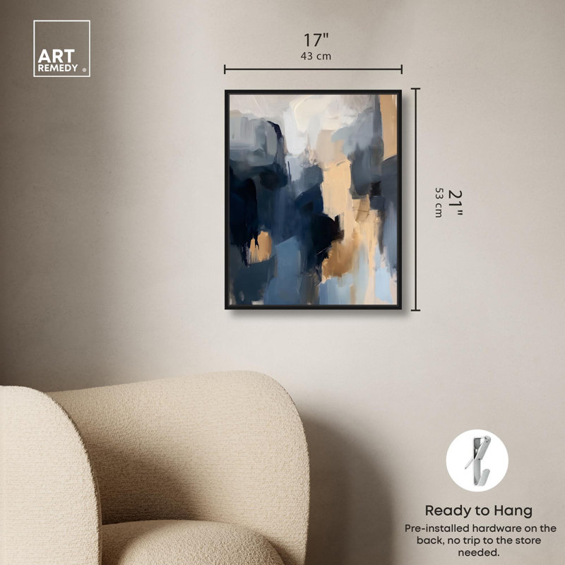 Toile bleu marine beige II par Art Remedy, H 21 po x l 17 po, Cadre flottant noir