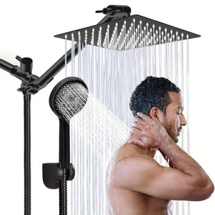Black Shower Head Combo12 Inch High Pressure Rain Shower Head with 11 in Adjustable Extension Arm and 3 Settings Handheld