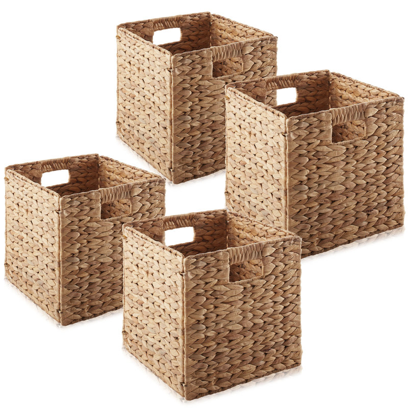 13" x 13" Hyacinth Storage Shelf Cubes - Cinnamon Wicker Baskets - Set of 4, 13" H x  13" W x  13" D