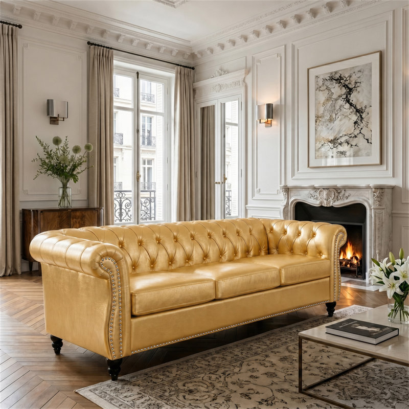 Canapé Chesterfield 3 places avec accoudoirs roulés