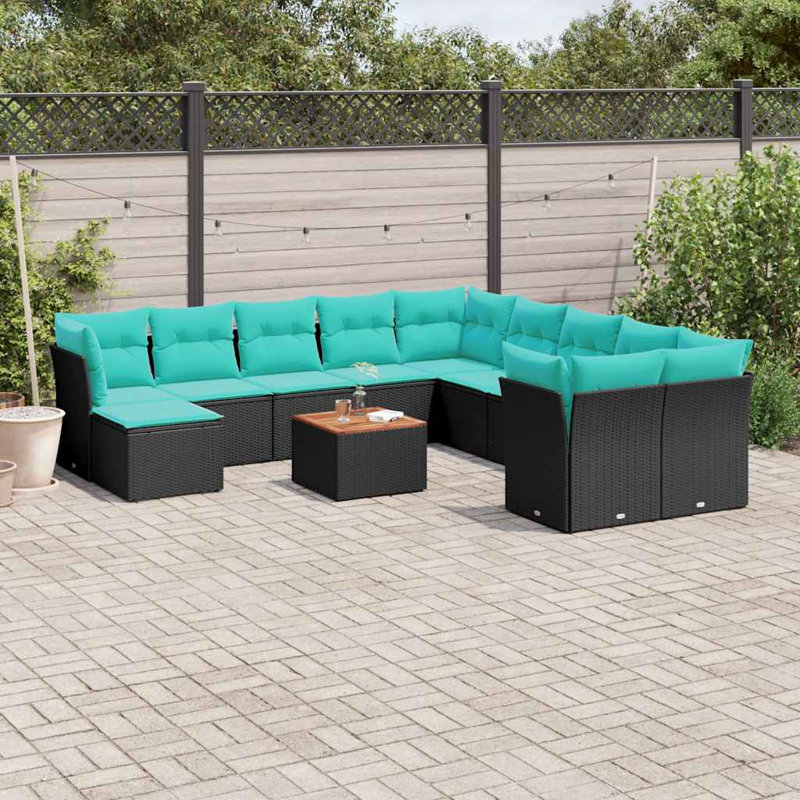  Ensemble de canapé de patio 12 pièces avec coussins en rotin de polyester noir