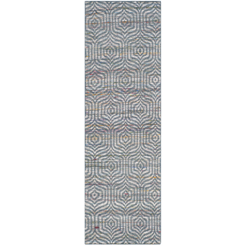 Straw Patch Hand Woven Wool And Cotton Geometric Rug, Runner 2'3" x 8'