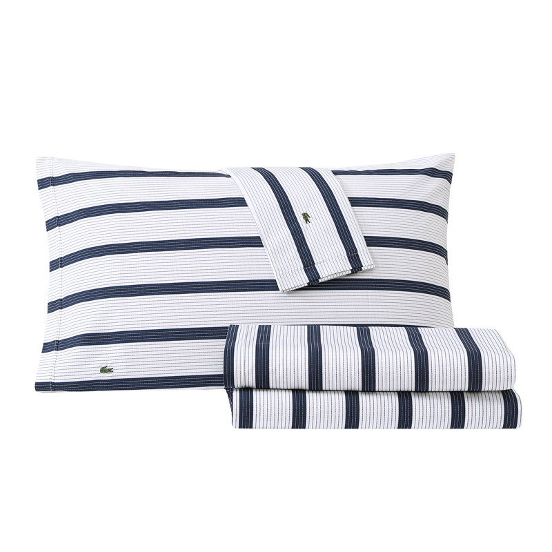 Lacoste Mini Geo 100% Cotton Percale Sheet Set, King Sheet Set with 2 Pillowcases, Navy