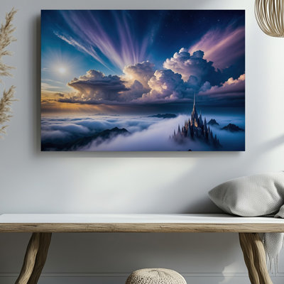 Canvas A Breathtaking Celestial Scene Unfolds With A Dramatic Sky Alive Wall Art With Tumultuous Clouds In Deep Navy And Soft Lavender Canvas Wall Art