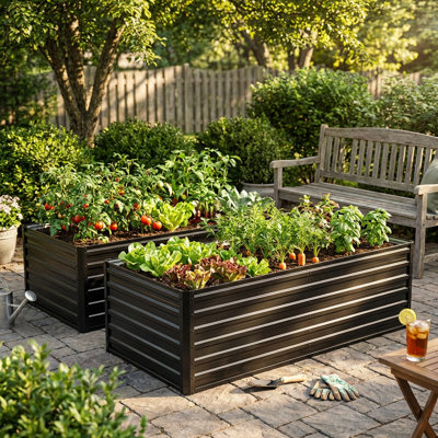 Dual Raised Garden Bed Kit Set - 8x4x2 Feet Large Outdoor Planter Boxes for Vegetables, Herbs, and Flowers, Sturdy Galvanized Steel Construction
