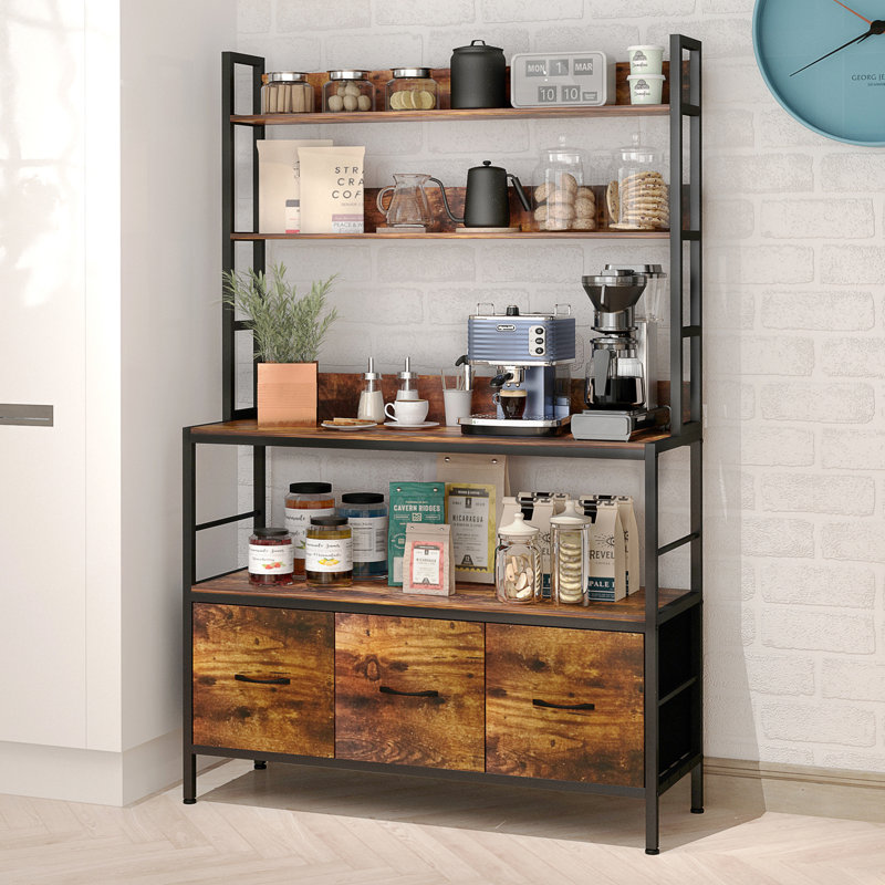 Étagère de boulanger standard en acier 39,37 po avec micro-ondes Ruperto, Brun rustique