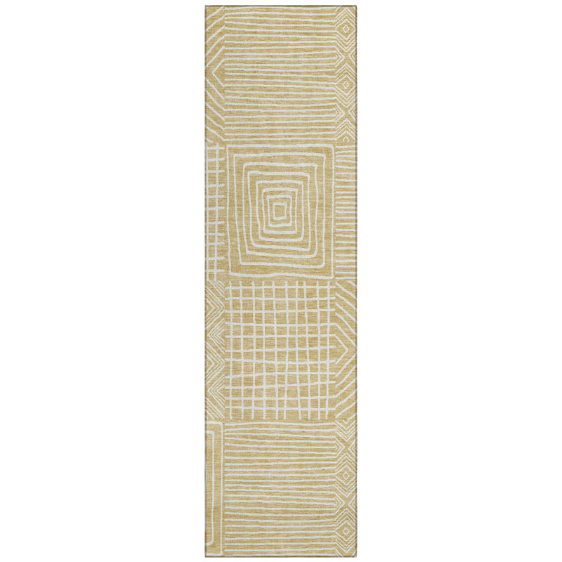 Junia Gold Washable Indoor-Outdoor Rug - , 2'3" x 7'6"
