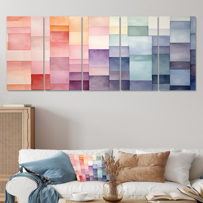 Multicolor Cubes Patterns III - Abstract Geometric 5 Piece Wall Art