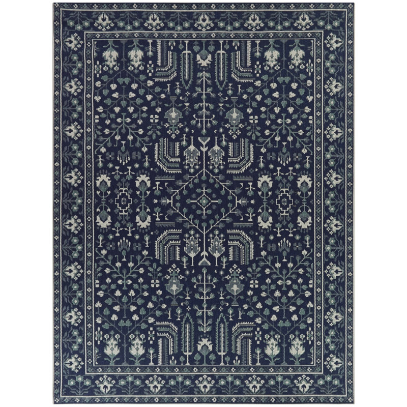 Tapis intérieur / extérieur bleu foncé Granier, Rectangle 5 pi 3 po x 7 pi