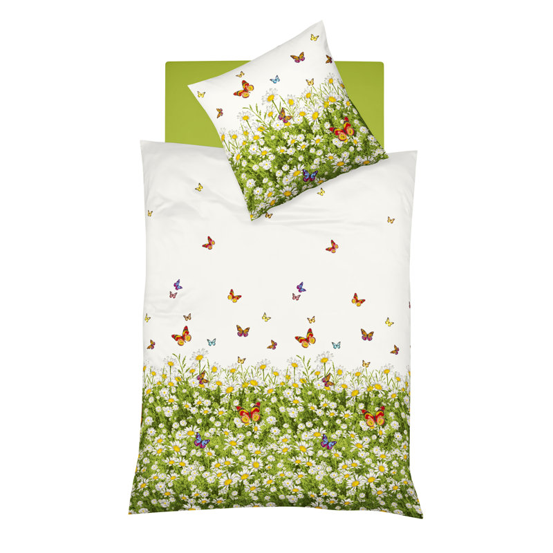 Milano White/Green 205 TC Duvet Cover Set, Single - 1 Pillowcase (80 x 80 cm)