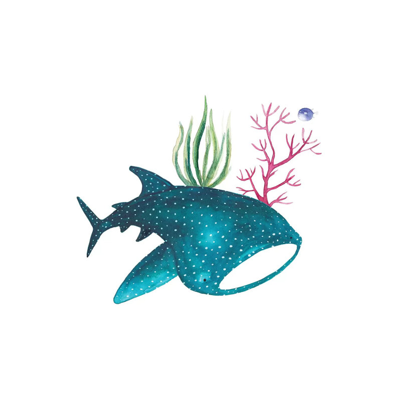 Requin-baleine avec coraux - imprimé, Toile tendue, Pas de tapis, H 8 po x l 12 po x P 0,75 po
