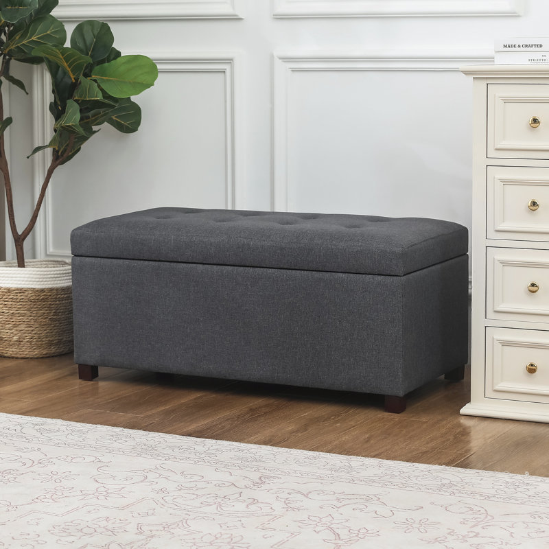 37-Inch Storage Ottoman Bench, Dark Gray