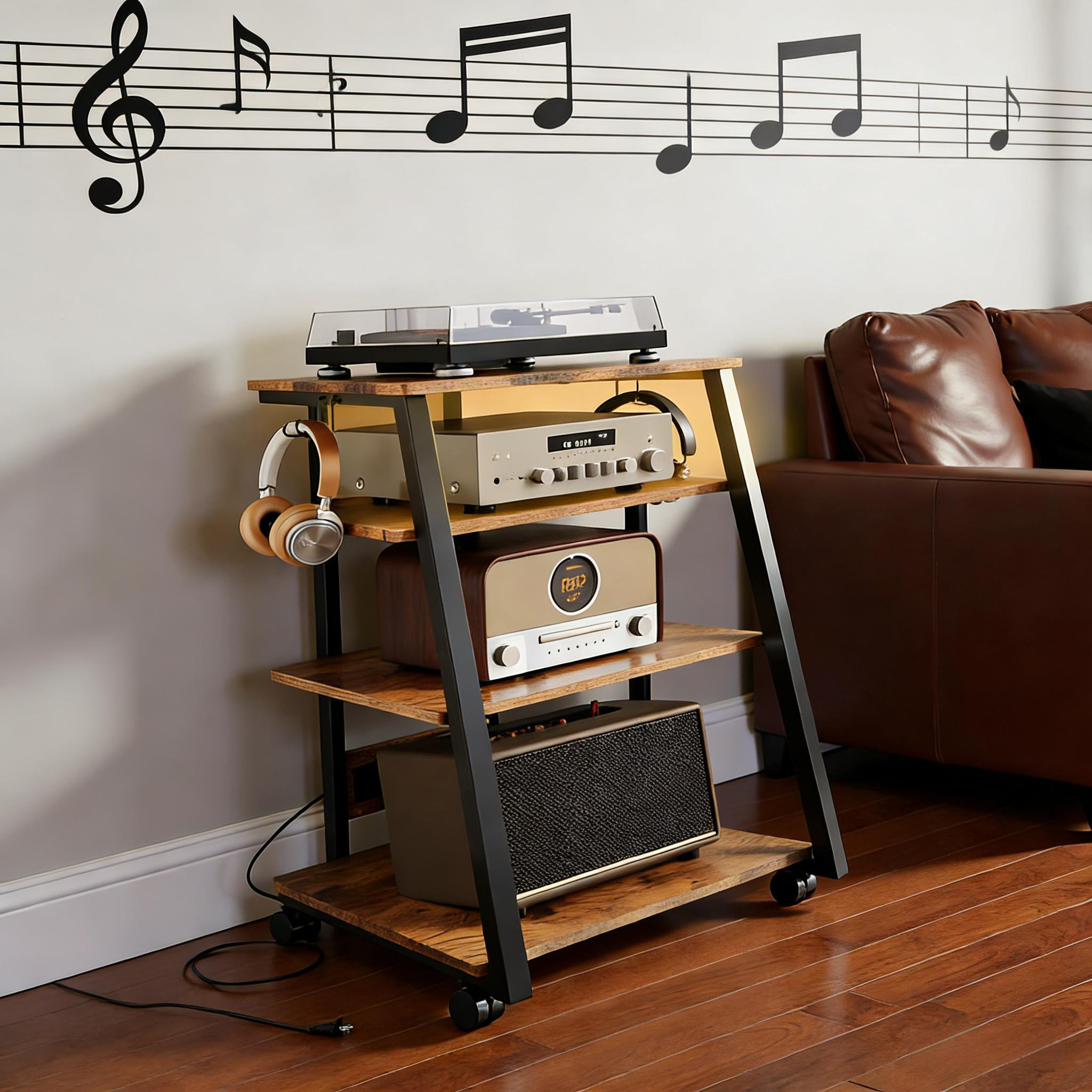 Wrought Studio™ Stereo Stand With Power Strips And Hooks, AV Media ...