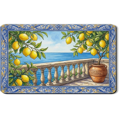 Tapis de séchage de plat de citron pour comptoir de cuisine, tapis d'égouttoir en caoutchouc absorbant floral bleu, coussin de séchage en cuir pu de bord de mer pour protecteur de bar à café 18 po x 30 po