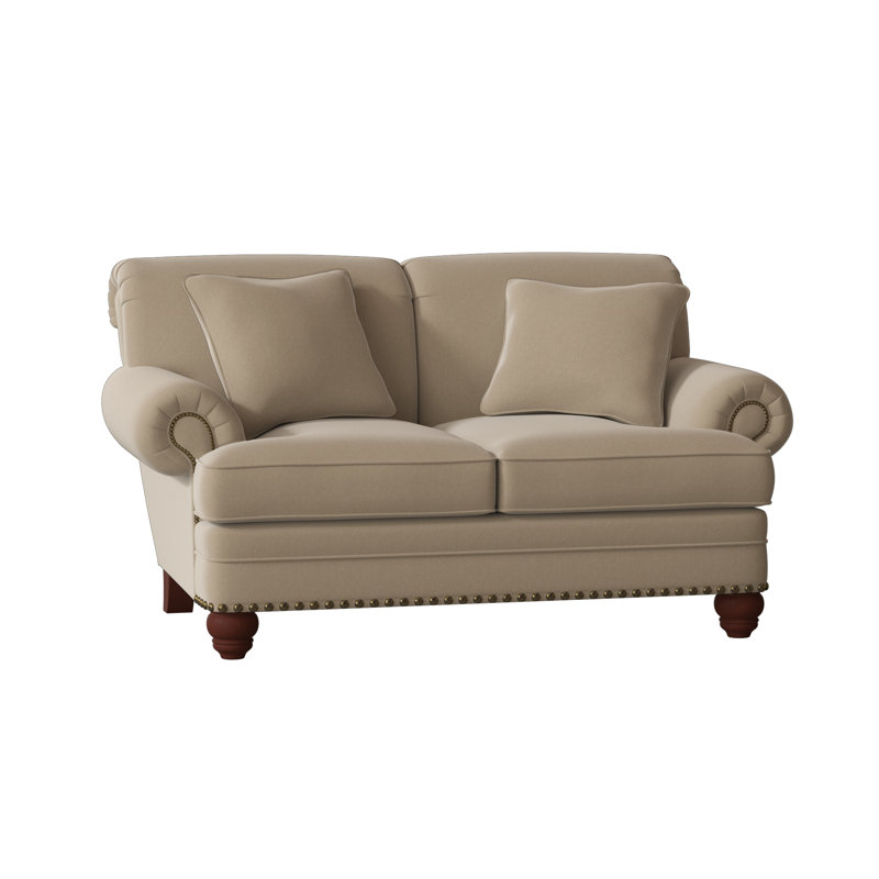 Spratt Loveseat, Peyton Navy Performance Twill, Manhattan, Light Brass