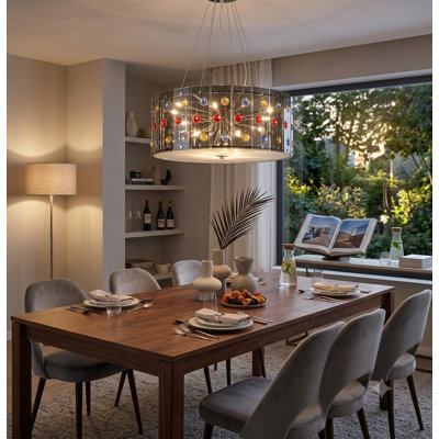 20-Light Chrome Chandelier With Smoke Glass Accents