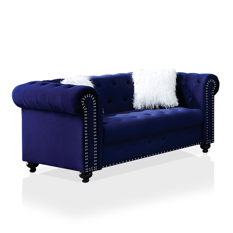 Causeuse à accoudoirs roulés 65 po Charland, 100% polyester bleu foncé
