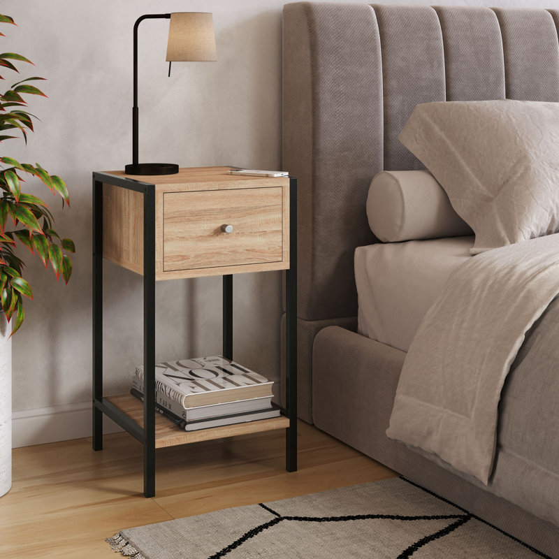 Tamiah One-Drawer Compact Bedside Cabinet, Wood-Effect Finish, 33cm, Beige