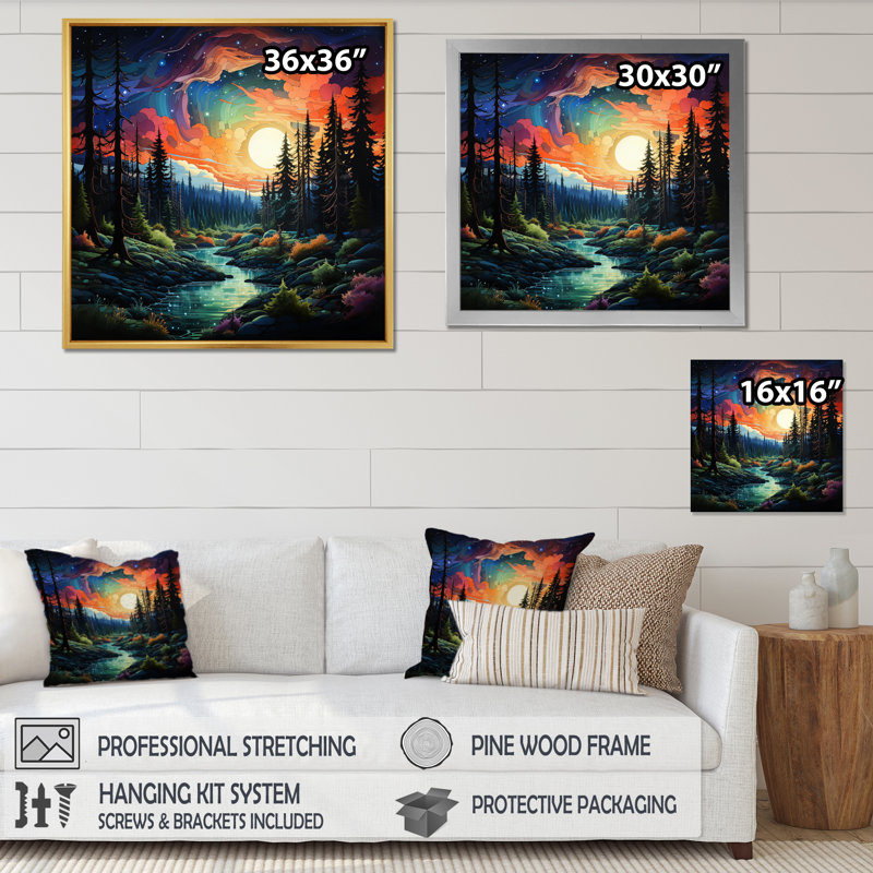 Paysage, aurores boréales «Natures douzième», reproduction sur toile, H 30 po x l 30 po x P 1 po, Cadre flottant doré