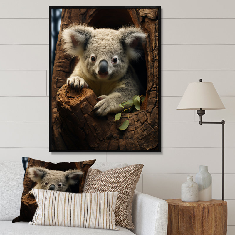 Portrait de koala gris II - impression, H 32 po x l 16 po x P 1 po, Toile à cadre flottant noir
