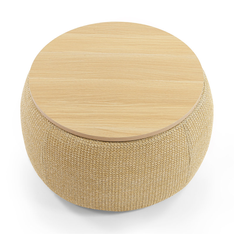Round Storage Ottoman, 2 In 1 Function, Work As End Table And Ottoman (Only One Ottoman), Natural